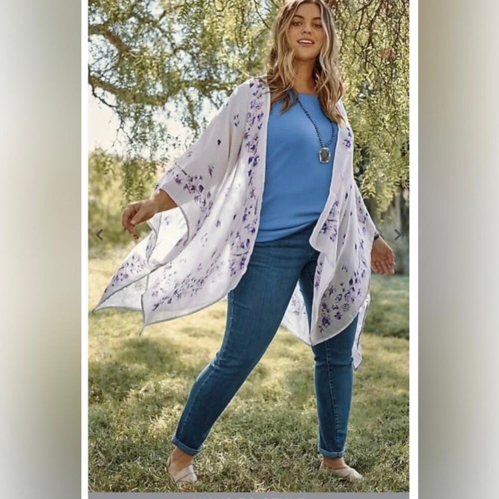 J.Jill Gray&Purple Floral Butterfly Kimono Sz.XL-3X NWT
